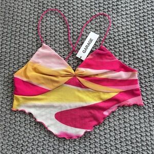 NWT Garage Pink and Yellow Mesh Cropped Tank Top